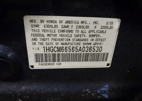 2005 Honda Accord 3.0 Ex z USA, uszkodzony, nr VIN 1HGCM66565A036530